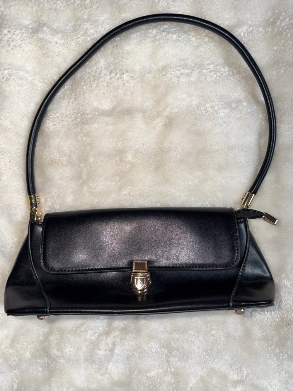 Classic Black Shoulder  baguette Bag with Gold Hardware